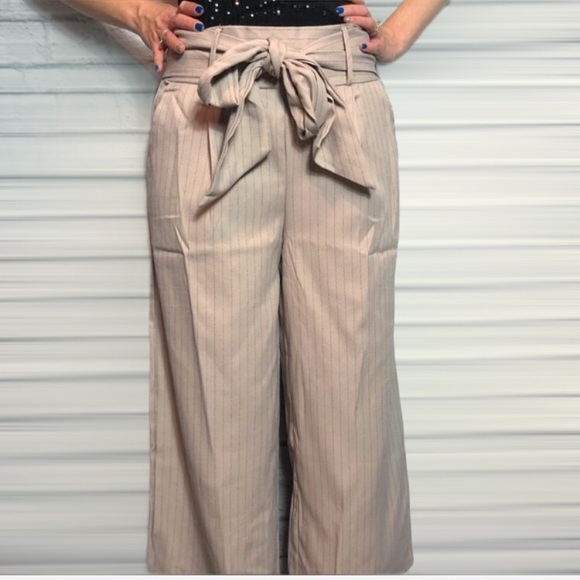 Hidden Alley Taupe Pinstripe Gaucho Pants - Picture 7 of 8
